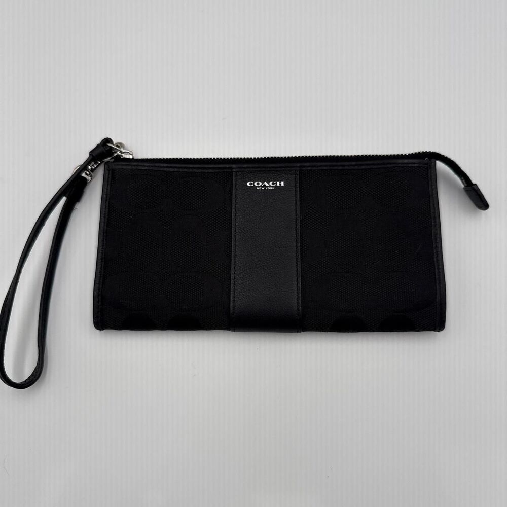 Coach Women's Black Canvas and Leather Wallet Wristlet
